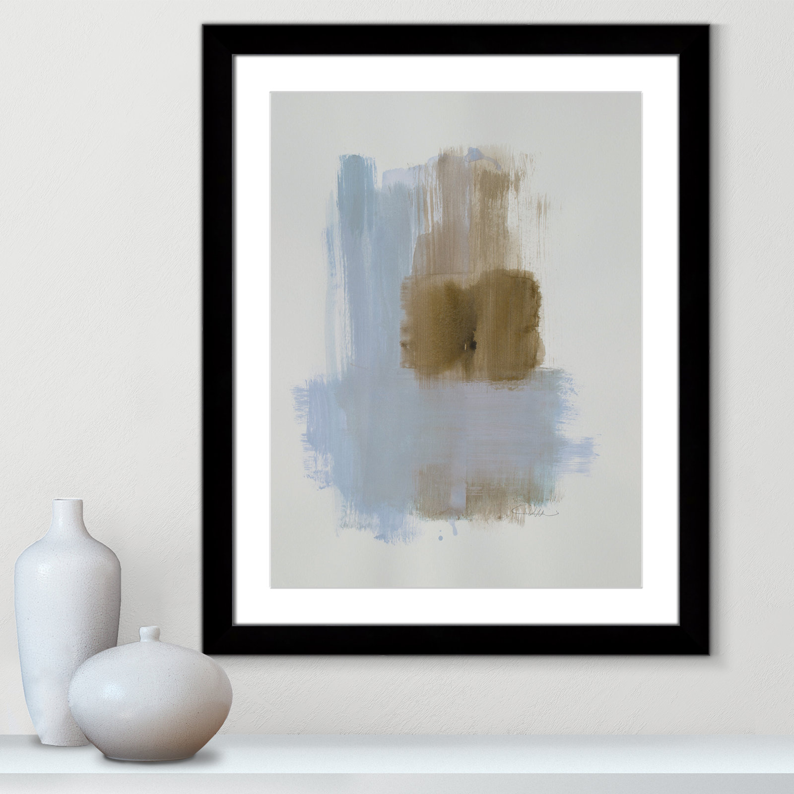Esmeray "Powder Room Wash IV" Print, Black Cube Frame Matted, 31" H x 25" W x 1.25" D  