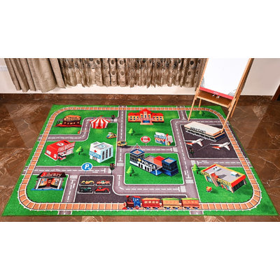 Furnish my Place Joesph 763 Plan de ville | Tapis pour enfants HD City Street Map | Tapis de sol lavable | Salle de jeux et jardin d'enfants | Design contemporain | Multicolore 