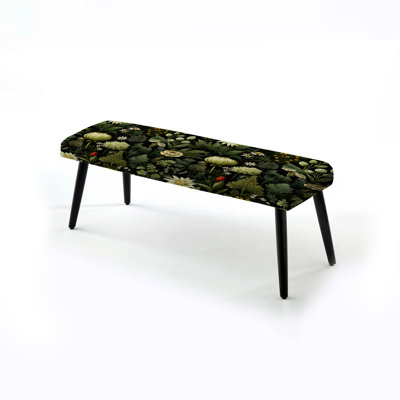Industrial Greenery Botanical Ferns - Floral Upholstered Black Bench