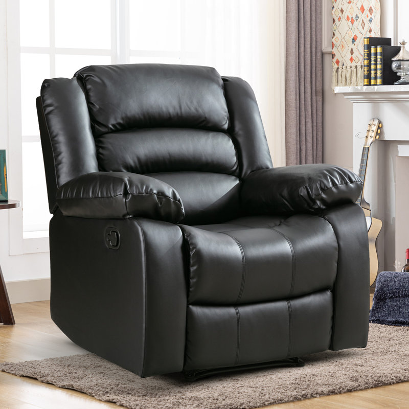 Fauteuil inclinable manuel en similicuir respirant de 37,1 po de largeur, Similicuir noir