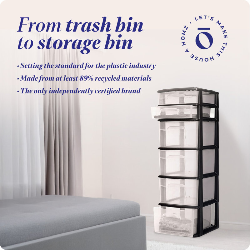 Homz 6-Drawer Plastic Bedroom & Closet Organizer Storage, Black