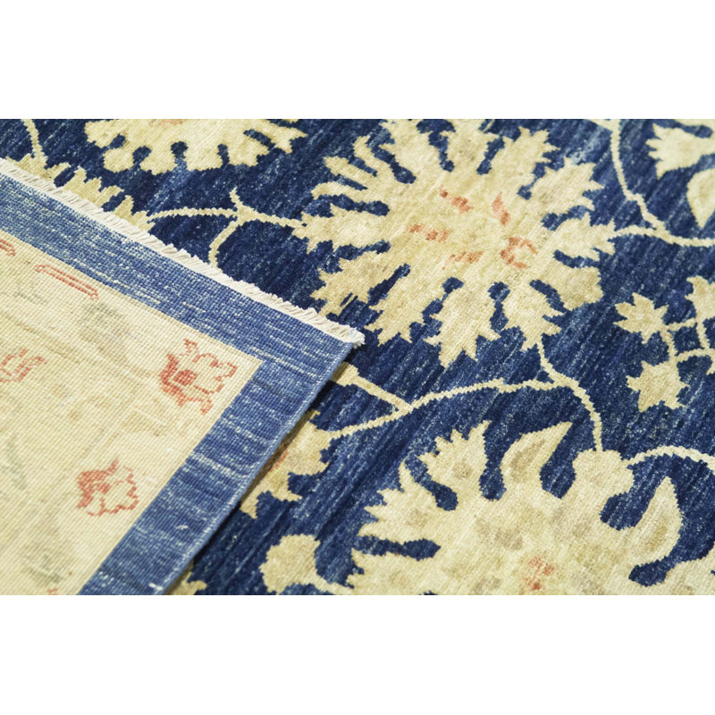 Hand-Knotted High-Quality Blue and Beige Area Rug