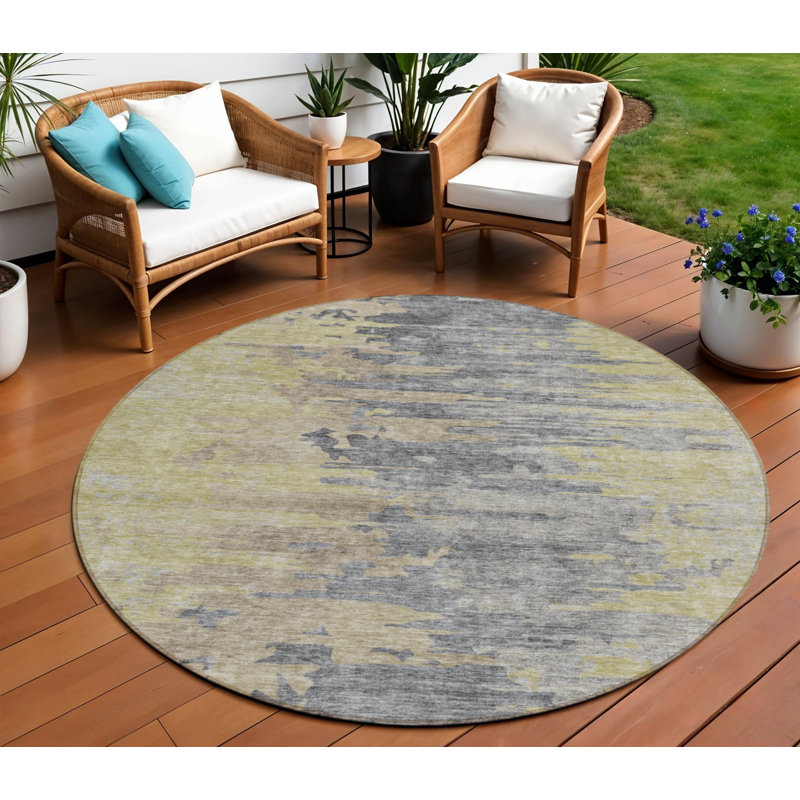 Tapis d'extérieur rond lavable argenté 8 pi