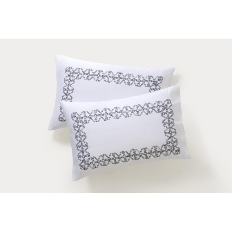 King Size White Cotton Satin Sham with Grey Print