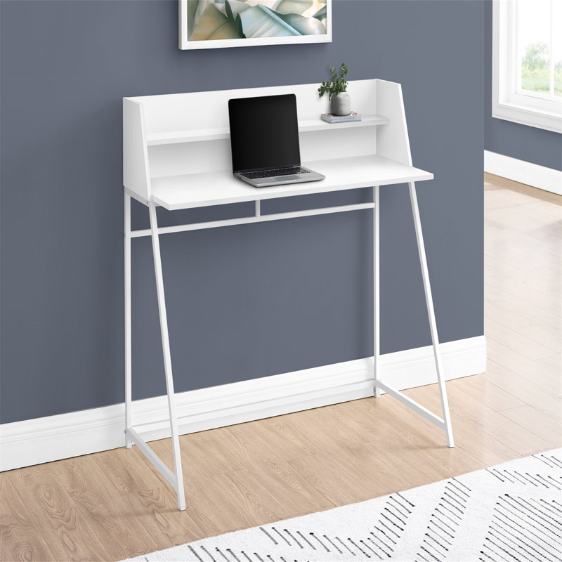 Bureau d'ordinateur, bureau personnel, ordinateur portable, tablettes de rangement, L 48 po, travail, stratifié, métal, Blanc
