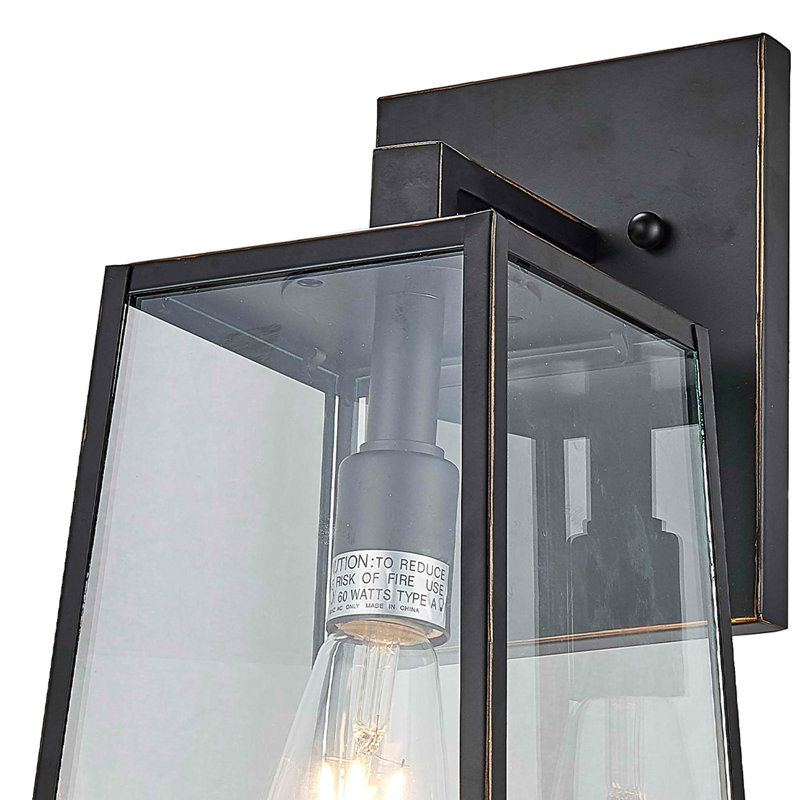 1 Light Outdoor Wall Lantern In Imperial Black Finish And Clear Tempered Glass