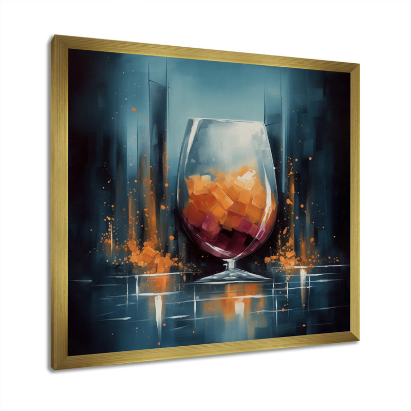 63183_Glam Cognac Glass I - Fashion Wall Art Living Room, H 36 po x l 36 po x P 1,5 po, Encadrement doré