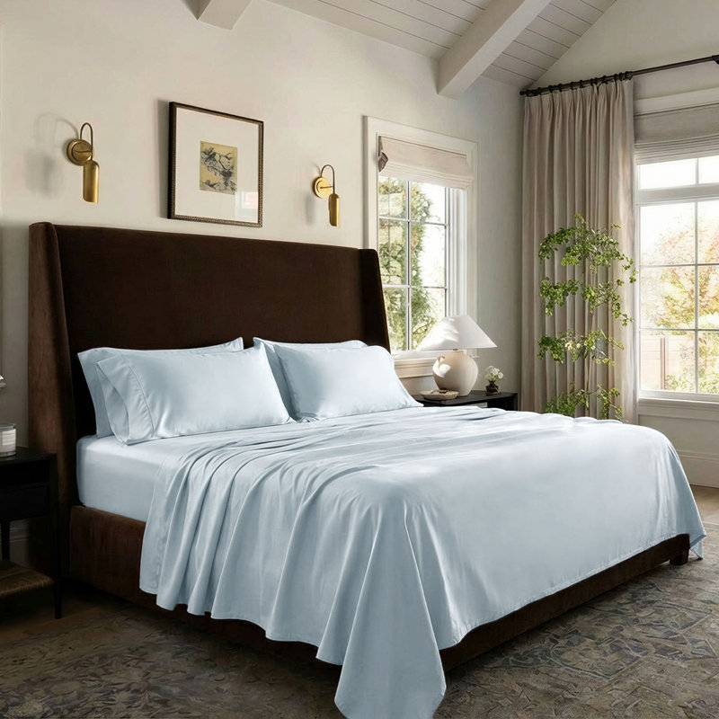 Threadmill 1200 Thread Count 100% Supima Cotton Sheet Set in Sateen Weave, King Sheet Set with 2 Pillowcases, Light Blue