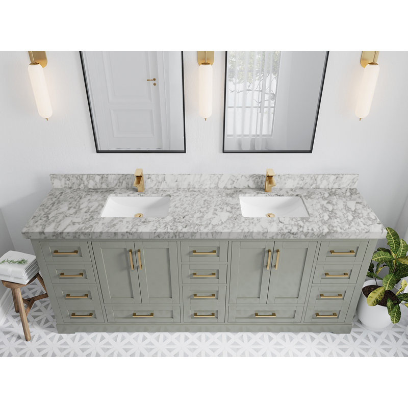 Esin 84'' Double Bathroom Vanity with Top, Carrara Marble