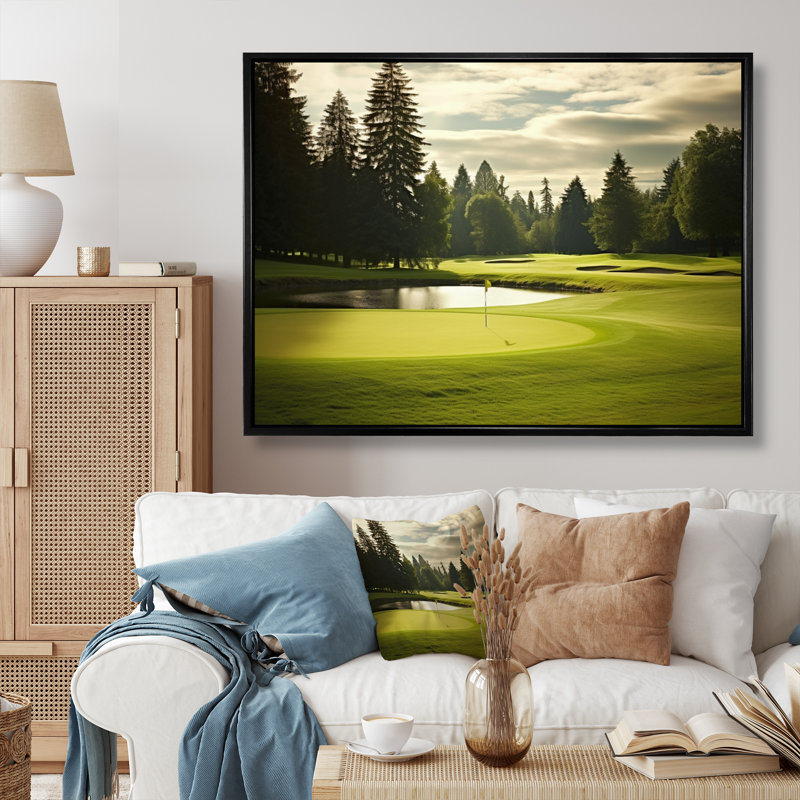 Golf Fairway Serenity - Art encadré golf, H 16 po x l 32 po x P 1 po, Cadre flottant noir