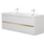 Meuble-lavabo mural avec double vasque, armoire de rangement flottante avec comptoir en résine de pierre et tiroirs à fermeture en douceur, brillant-585178539
