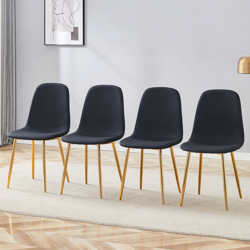 Ensemble de 4 chaises de salle à manger de luxe à haute résilience avec pieds en métal, structure simple et luxueuse, Noir