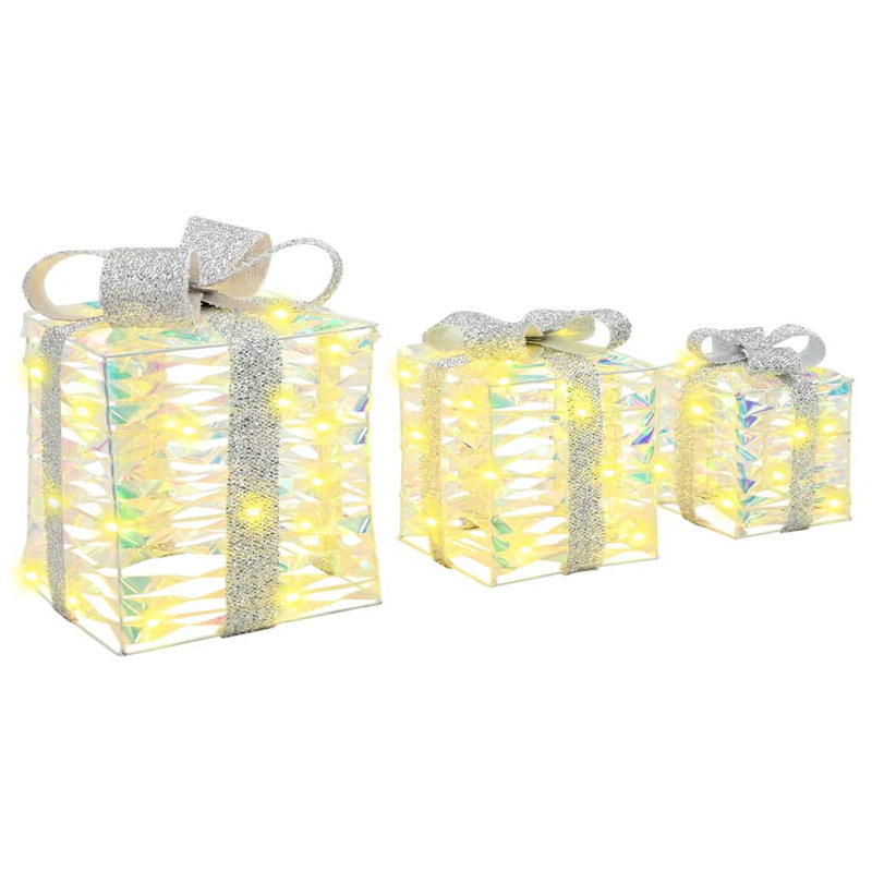 vidaXL Gift Box with 60 LEDs 20 x 20 x 20 cm, Silver