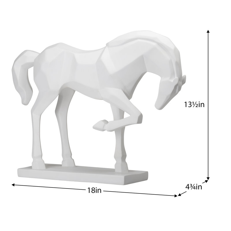 Stach 18" Wide Faceted Decorative White Horse Sculpture, White