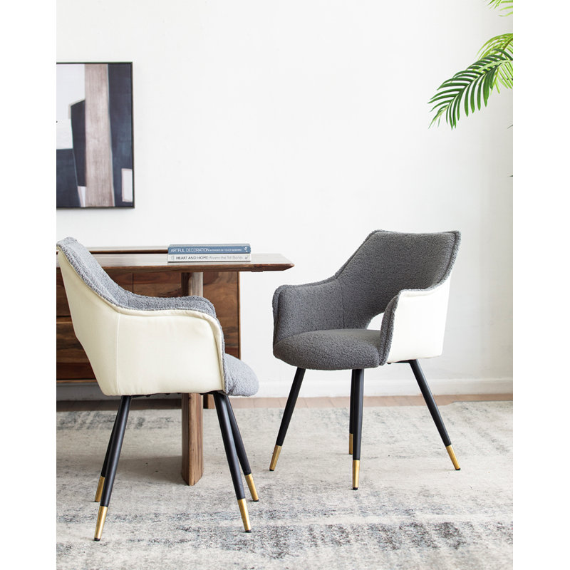 Chaise avec accoudoirs en tissu Raffo, Gris / lin blanc