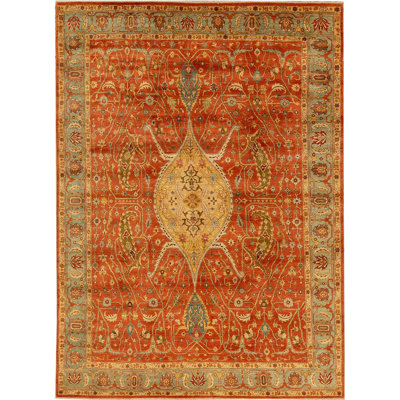 Lamani Wool Oriental Area Rug in Rust/Yellow/Blue