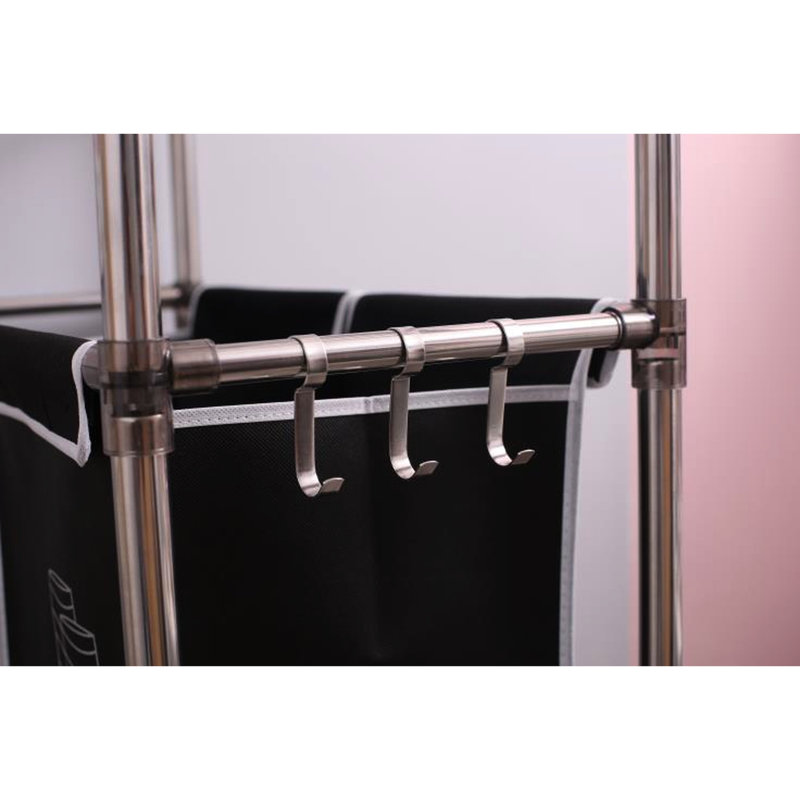 Panier à linge noir et blanc, 3 niveaux, 4 sacs amovibles, imperméable, panier de niveau construction avec construction en fer stable détachable, maison ordonnée