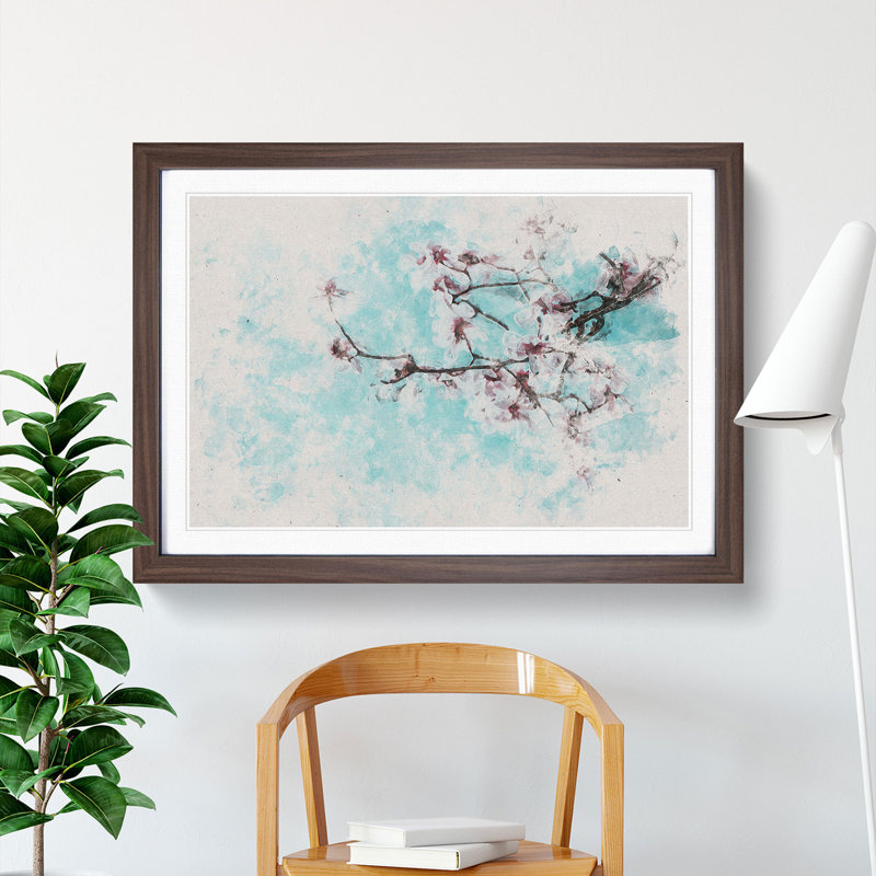 Pale Pink Cherry Blossom Tree - Framed Print, Walnut Framed, 62cm H x 87cm W x 2cm D