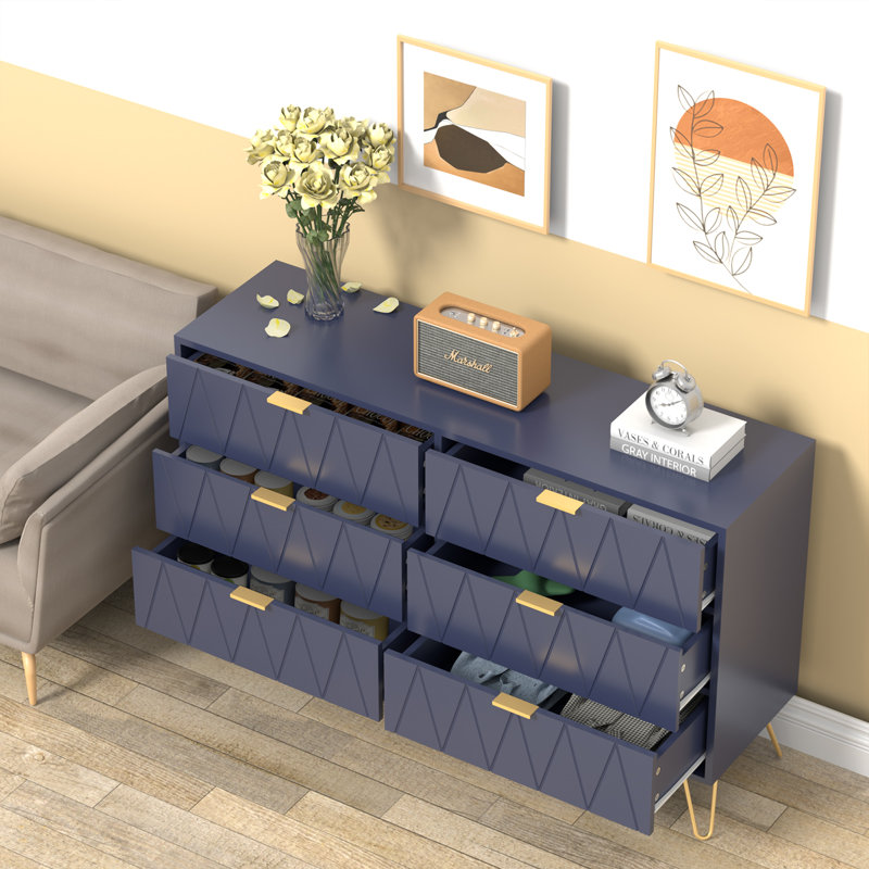 Commode 6 tiroirs 47,24 po Marable, Bleu marine