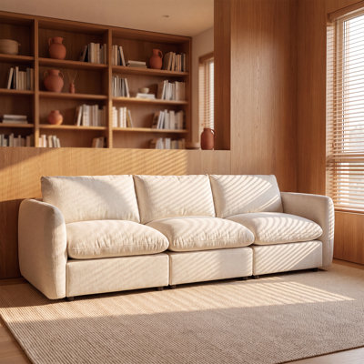 3-Seat Sofa In Chenille Fabric – Modern Living Room Couch With Solid Wood Frame And Plush Cushions
