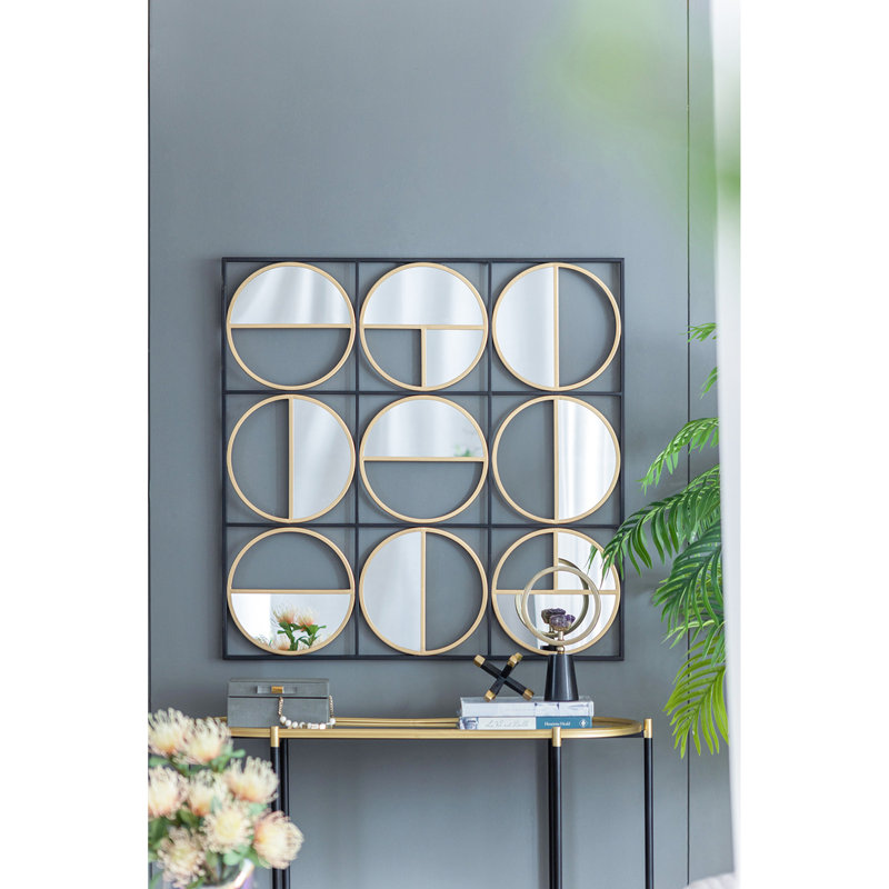 Miroir mural 35,6 po en métal noir perlé, décoration de chambre à coucher, de salon et de vestibule 35,6 po