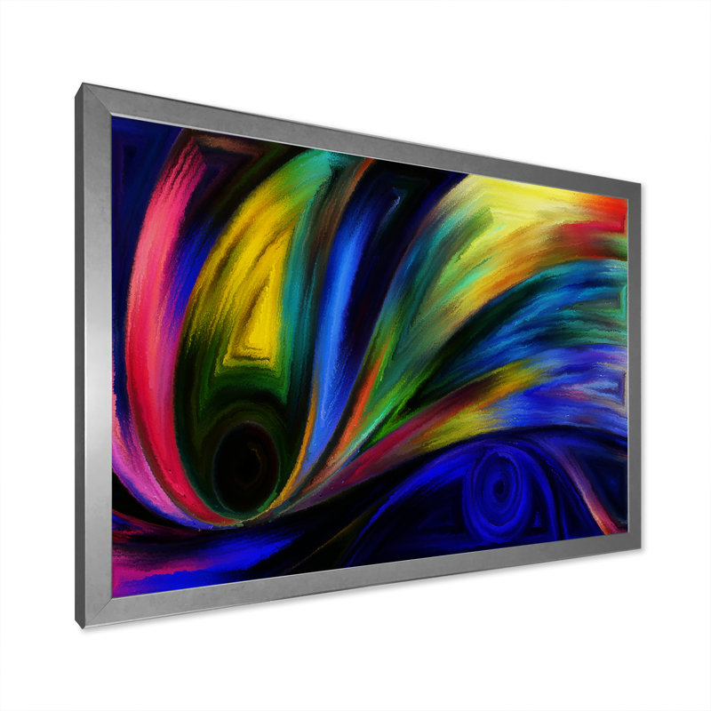 Multicolor Ink Curve Flow - reproduction de cadre flottant sur toile, Cadre photo argenté, H 30 po x l 40 po x P 1,5 po