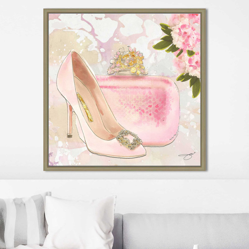 «Pink Shoes (Square)» par Jodi - impression, Cadre flottant champagne, H 27,5 po x l 27,5 po x P 2 po