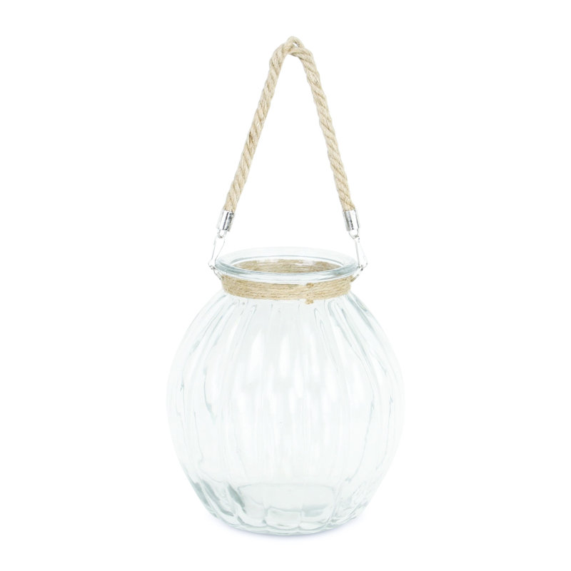Pot décoratif en verre transparent 10 "avec corde
