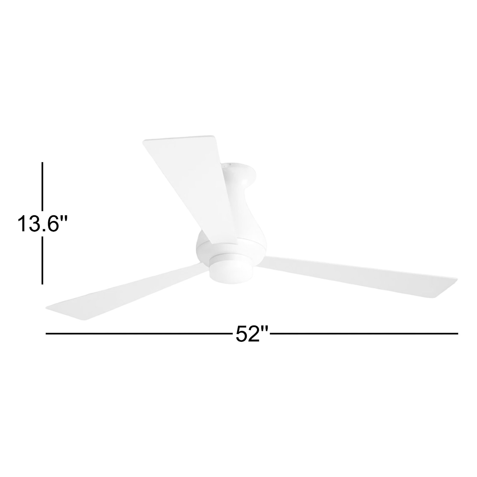 52'' 3 Blade Ceiling Fan with LED Light Kit, Wall Control with Remote Handset (2-wire), Gloss White, Aluminum