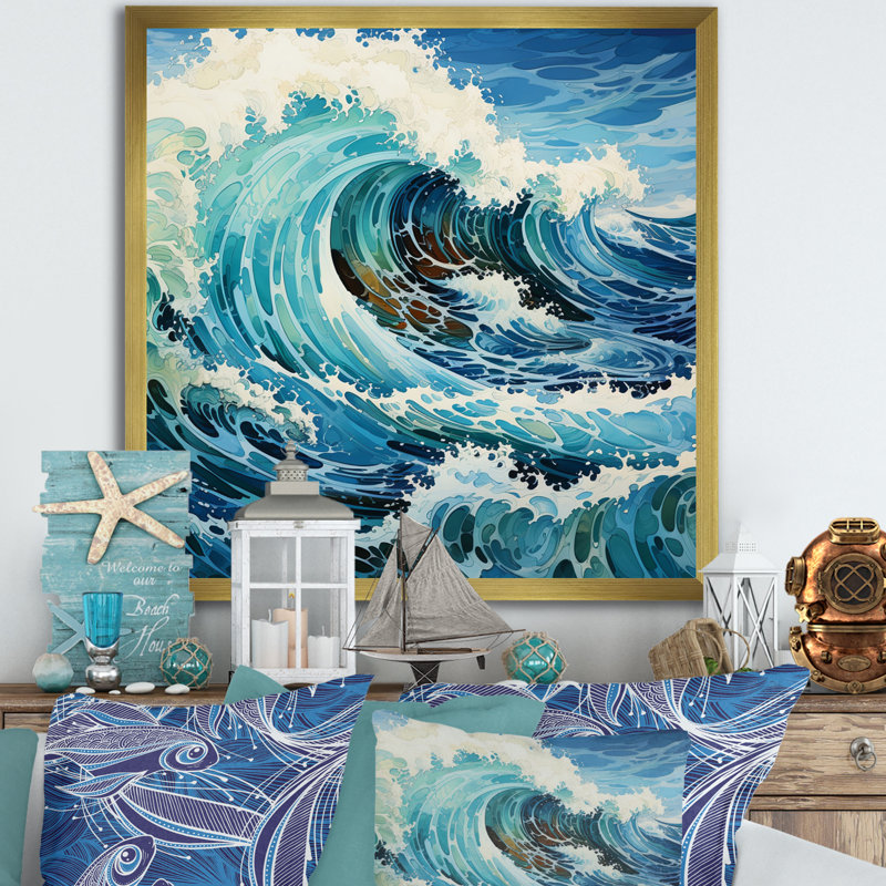 Coastal Waves Of Wonder VII - Nautical & Beach Wall Decor, H 16 po x l 16 po x P 1 po, Encadrement doré
