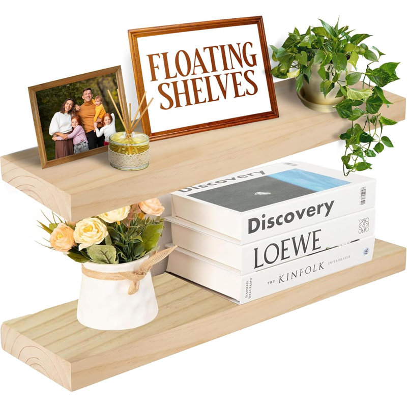 Unfinished Floating Shelves - DIY Solid Wood for Custom Staining Projects, 1.5" H x 15" W x 6.5" D