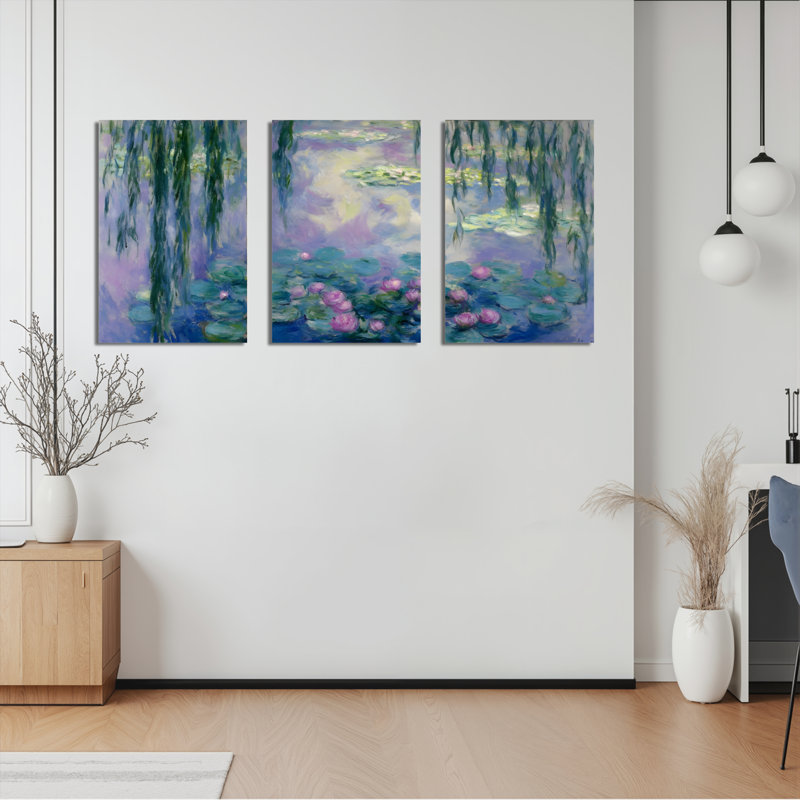 «Water Lily Pond», impression sur toile impressionniste (ensemble de 3), H 18 po x l 36 po