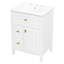 Meuble-lavabo 24 po avec lavabo, meuble-lavabo avec un tiroir rabattable et deux tiroirs, tablette réglable, bois massif et panneau de fibres à densité moyenne, blanc