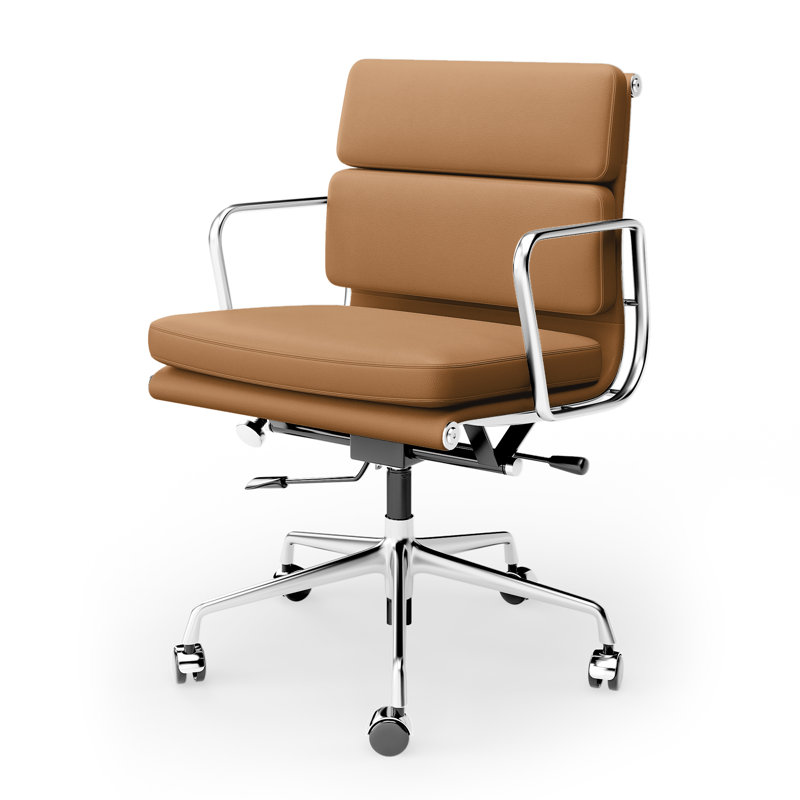 Genuine Leather Office Chair, Conference Chair With Ergonomic Lumbar Back Support, Tan