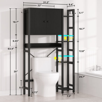 Armoire de rangement à 7 niveaux avec portes, organisateur de salle de bain avec tablette réglable