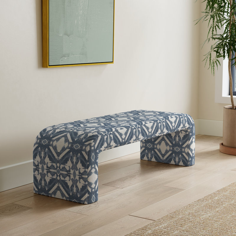 Barley Upholstered Bench, Asha Blue Ikat