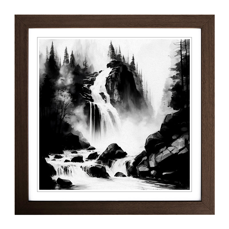 Waterfall Ink Wash - Framed Print, Walnut