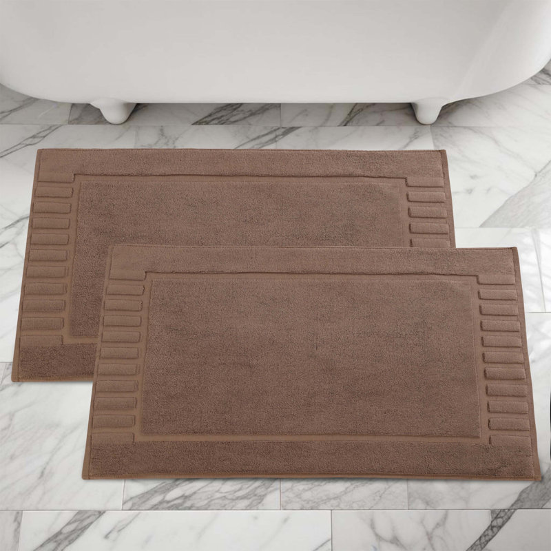 Pardue Cotton Geometric-Striped Reversible 2 Piece Bath Mat Set, Coffee, Geometric