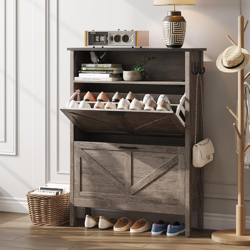Armoire de rangement pour chaussures avec 2 tiroirs rabattables, fonction de désodorisation automatique, armoire de rangement pour chaussures autoportante