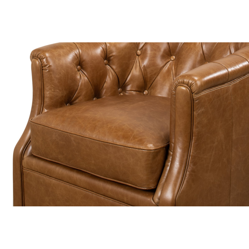 Coolidge Swivel Club Chair, Cuba Brown Genuine Leather