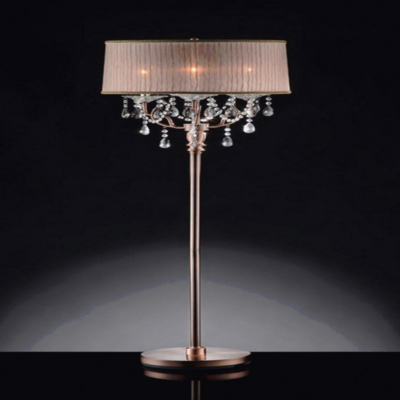 62" Tall Floor Lamp "Rosie" W/ Silvery Pink Finish And Crystal Accents, Shade