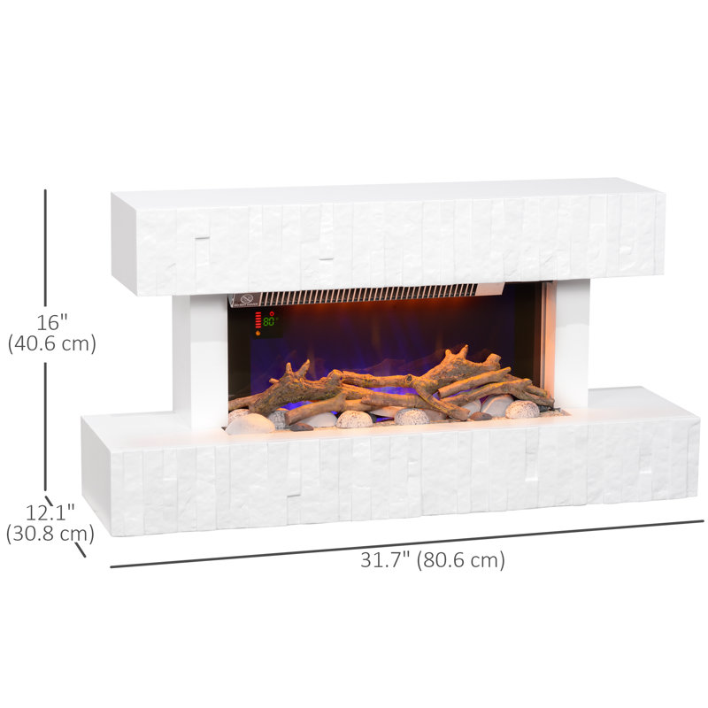 32" Electric Fireplace Heater with Mantel, Remote Control, White