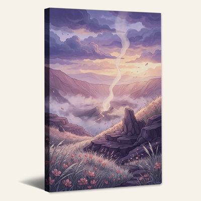 Art sur toile, "Mauve montagne avec fleurs roses"