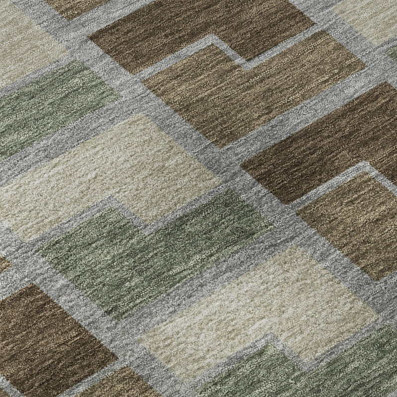 Premium Machine Washable Mayfield AMF2417 Geometric Rug, Chocolate, 8' Round