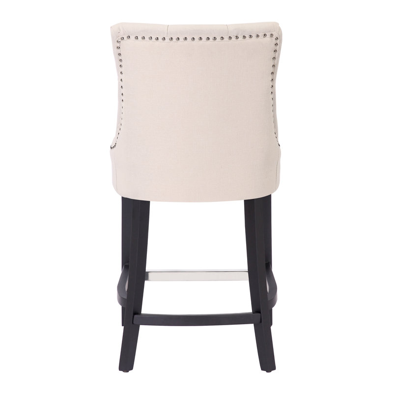 Linen Fabric Tufted Upholstered Counter Stool, Counter Stool (24” Seat Height), Beige Linen/Black Frame