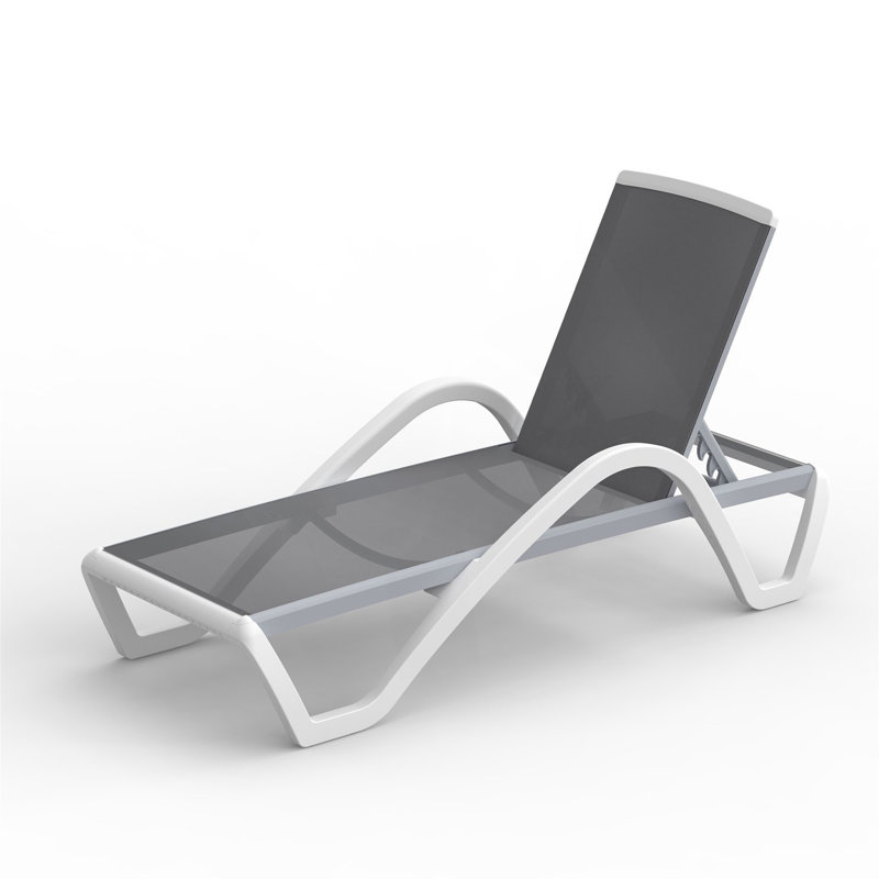 Chaise longue de patio réglable en aluminium avec textilène durable, Gris foncé / Blanc
