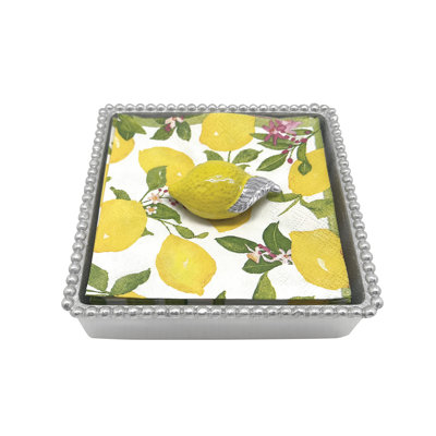 Yellow Lemon Beaded Flat Napkin Holder Set