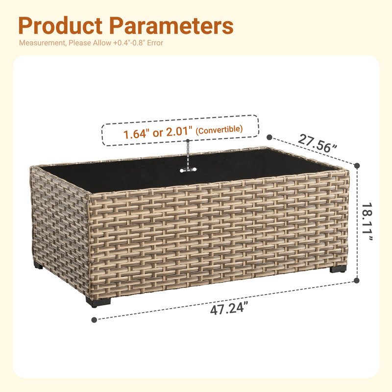 Rectangular Wicker/Rattan Outdoor Coffee Table With Umbrella Hole, Brown