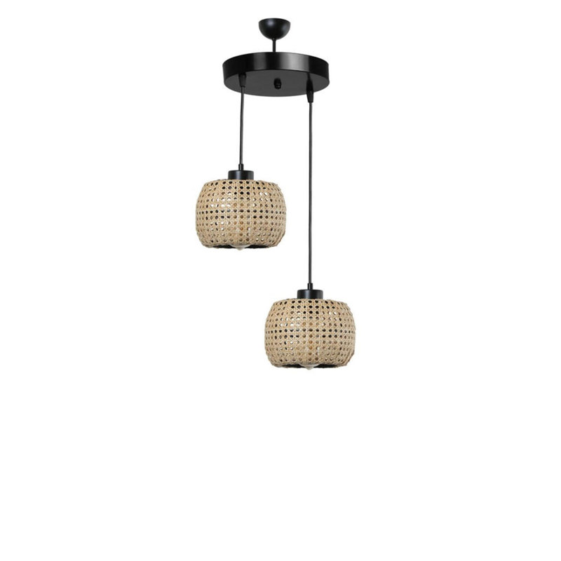 Luminaire suspendu tambour grappe 2 lumières Fluery, Beige