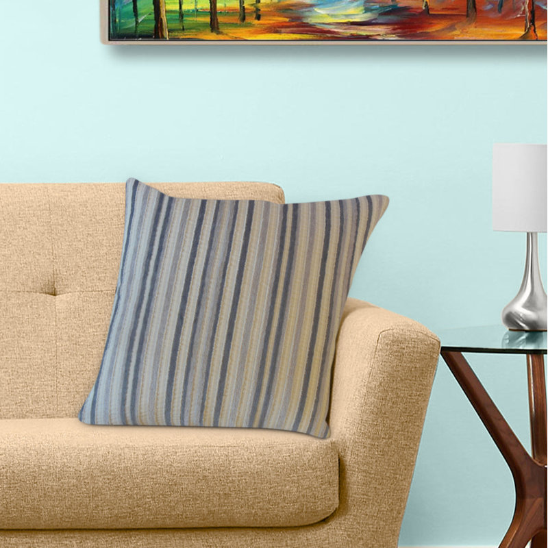 Coussin à rayures Marguerite, 18 po x 18 po, Bleu / gris, Coussin décoratif